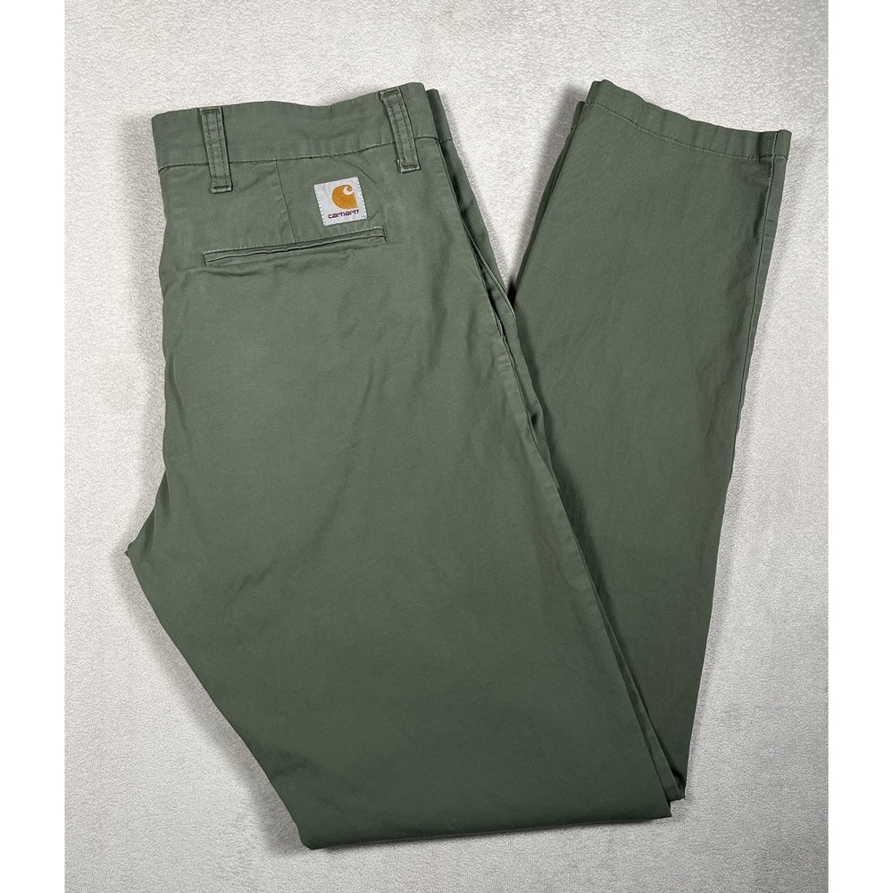 Carhartt WIP Sid Pant Mens 32x34 Olive Green Chino Pants Slim Tapered Stretch